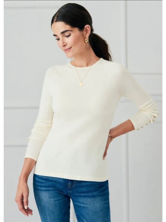 J. McLaughlin Sweaters - J Mclaughlin Jamey Sweater Sz M Ivory Cotton Modal Eight Button Sleeve Soft Whit